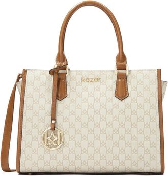 Kazar Handtas met twee handgrepen versierd met monogrammen - Dames - Handtassen - Wit - ONE Size - Leer - Tassen
