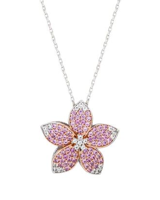 Suzy Levian Silver 0.02 Ct. Tw. Diamond & Pink Sapphire & Created White Sapphire Flower Pendant