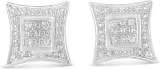 House of Brilliance 925 Sterling Silver Diamond Accented 4-Stone Four Pointed Star Shaped Halo-Style Stud Earrings