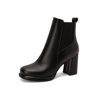 Generic Womens Ankle Boots with Platform Chunky Heel - Elastic Side Panel for Comfortable Fit and Easy Wear,Black,7.5 UK