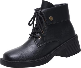 Generic Ladies Lace Up Boots Chunky Heel Stylish Womens Walking Boots Solid Color British Style Elegant Comfortable Ankle Boots Classic Daily