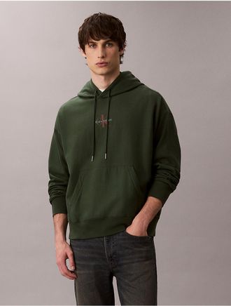 Calvin Klein Jeans Calvin Klein Mens Monologo Premium Fleece Hoodie - Green - 2XL