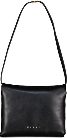 Marni Leren Schoudertas met Magneetsluiting - Dames - Schoudertassen - Zwart - ONE Size - Leer - Tassen