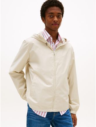 Tommy Hilfiger Mens Water-Repellent Hooded Windbreaker - Beige - M