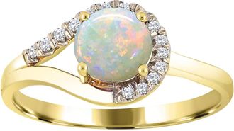 Diamond2Deal 10K Yellow Gold Ethiopian Opal and Diamond Engagement Ring ( 0.40Ct)