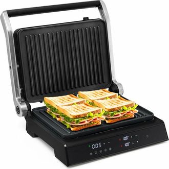 Costway Costway - Parrilla El&eacute;ctrica 3 En 1, Sandwichera Con Chapas Antiadherentes Y Control De Temperatura, Panini Press Grill De 5 Modos Autom&aacute;ticos, Pantal