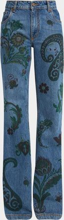 Etro Flower and Bee Printed Flare Jeans