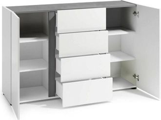 Dmora Credenza Ernesta, Madia 4 Ripiani, 4 Cassetti Made in Italy, 38x140x92h cm Bianco Lucido