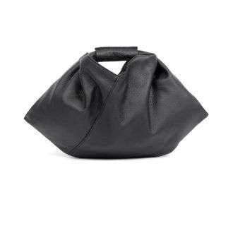 Maison Margiela Tassen, Dames, Zwart, ONE Size, Leer, Zwarte leren handtas met gedrapeerd design