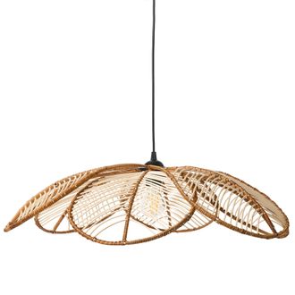 Beliani L&aacute;mpara Colgante Pantalla De Rat&aacute;n Estilo Boho Tejida A Mano En Forma De Flor Iluminaci&oacute;n Natural Nigua