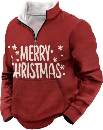 Generic Festive Christmas Half-Zip Sweatshirt with Faux & Holiday Graphics, Sweater-Style Long Sleeve Top (UK, Alpha, XXL, Regular, Regular, Christmas 10)