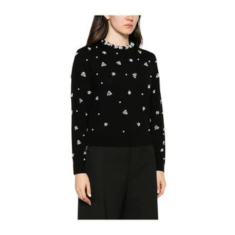Alice & Olivia Carolee Embellished Crewneck Sweater - Dames - Truien - Zwart - Maat: XS Zijde