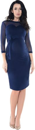 Purpless Maternity Sheer Mesh Heart Shaped Cleavage Pregnancy Dress D012 (10, Navy)