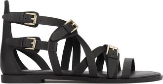 Kazar Gladiator-stijl platte sandalen - Dames - Sandalen - Zwart - 41 EU - Leer - Schoenen
