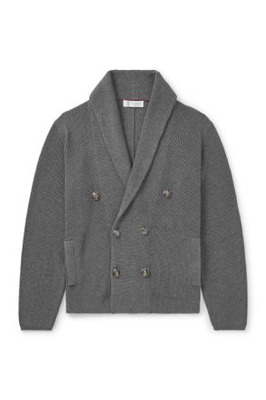 Brunello Cucinelli Shawl-Collar Double-Breasted Ribbed Cotton Cardigan