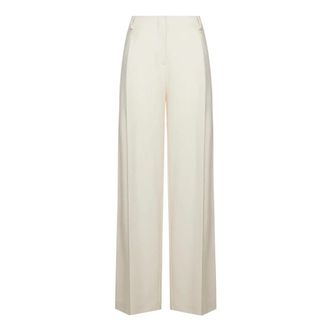 Simona Corsellini Broeken, Dames, Wit, S, Viscose Wijde Pijp Broek