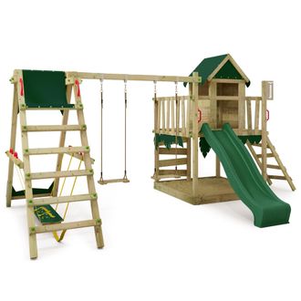 Fatmoose Parque Infantil De Madera Fatmoose Jazzyjungle Jam Con Surf Y Tobogan En Verde