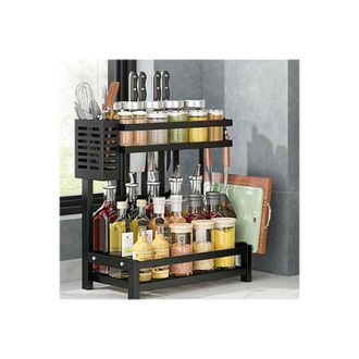 OEM Etagere A Epices - Acier Inoxydable 201 - 2 Niveaux - Ventouses Integrees - 34 X 21 X 41 7 Cm - Noir - 1 Piece
