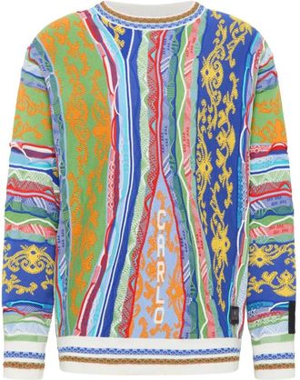 Carlo Colucci Carlo Colucci, Round-neck Knitwear, male, Multicolor, Size: L Luxury Jacquard Knit Sweater