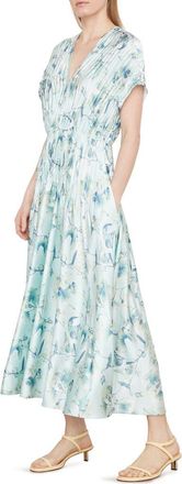 Vince Floral Crushed Satin Dress in Pale Lagoon at Nordstrom Rack, Size X-Small