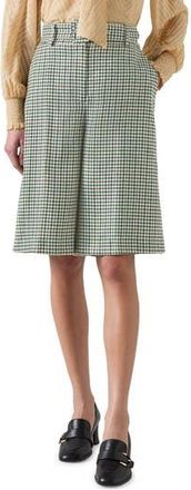 L.k. Bennett Daphne Belted Houndstooth Wool Bermuda Shorts in Green Multi at Nordstrom Rack, Size 10 Us / 14 Uk