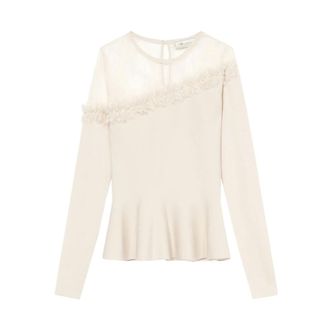Blumarine Maglia in lana con carr&eacute; in tulle - - Knitwear - Donna - Beige - L