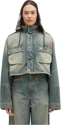 Martine Rose Jassen, Dames, Blauw, XS, Denim, Cut Denim Jacket