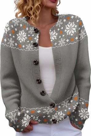 Generic Cardigans for Women UK Vintage Fairisle Jumpers for Women Lightweight Open Front Cardigan Casual Long Sleeve Button Down Sweaters Winter Warm Knitted 