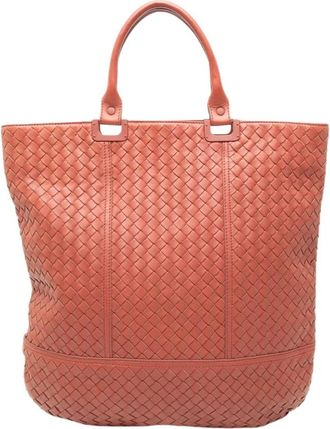 Bottega Veneta Pre-owned Woven Leather Tote Bag - Dames - Vintage Shopper - Oranje - ONE Size - Leer - Vintage
