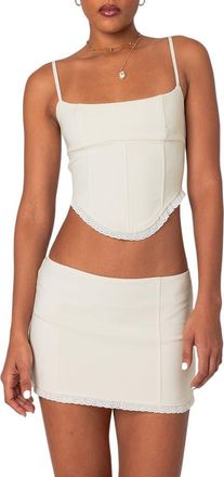Edikted Thora Lace-Up Back Corset Top in Cream at Nordstrom, Size Medium