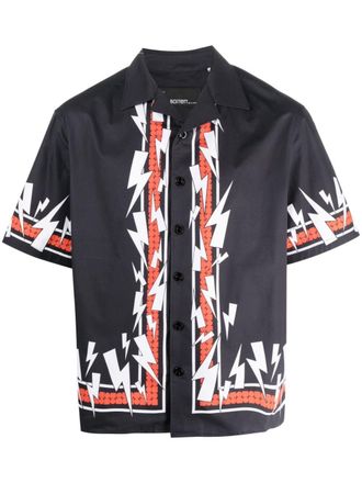 Neil Barrett Bowlingshirt met bliksemflitsprint - Zwart