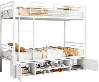 STILVORA Litera 90&times;200 Cm, Cama Individual Con Escalera De 3 Pelda&ntilde;os, Zapatero Y 2 Puertas, Sin Colch&oacute;n