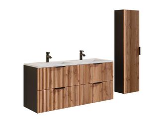 VENTE-UNIQUE.COM Conjunto de ba&ntilde;o madera negro, color natural claro