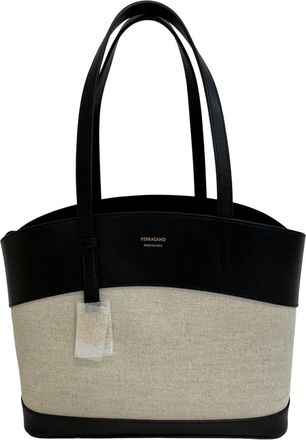 Ferragamo Black Canvas Leather Handbag Tote Bag (Pre-Owned)