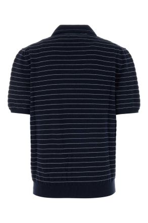 Miu Miu Womens Embroidered Cotton Polo Shirt Bleu Exterior: Maglieria Sweater