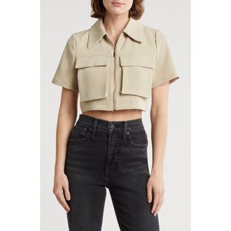 By Design Barcelona Short Sleeve Crop Utility Jacket in Khaki at Nordstrom Rack, Size Large