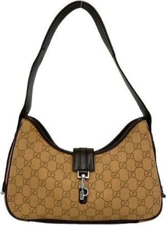 Gucci Pre-owned Shoulder Bags, female, Brown, Size: ONE SIZE Pre-owned GG Canvas Leather Shoulder Bag