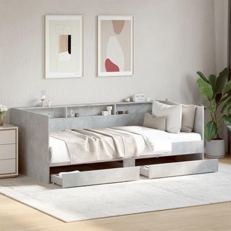 vidaXL Sof&aacute; Cama Con Cajones Sin Colch&oacute;n Gris Hormig&oacute;n 90x190 Cm Vidaxl