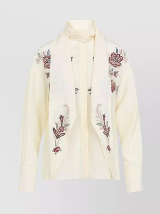 Etro embroidered floral long scarf tie shirt