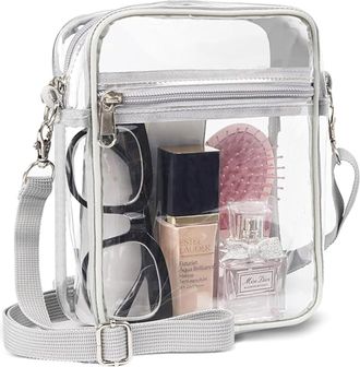 Generic Clear Crystal Crossbody Bag for Women, Transparent Stadium Approved Bag Purse Wallet with Front Pockets for Sports Concerts Festival (L Gray)