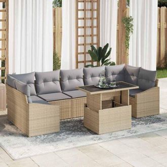 vidaXL Conjunto De Sof&aacute; De Jard&iacute;n Con Coj&iacute;n 8 Pcs Beige Y Gris Claro Vidaxl