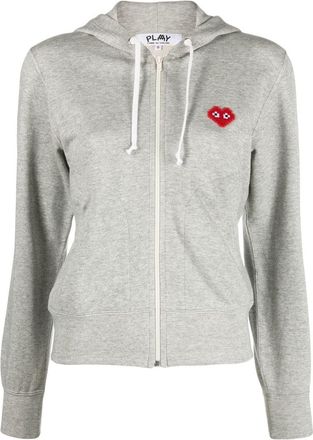 Comme Des Garçons embroidered heart zipped hoodie - women - Cotton - M - Grey