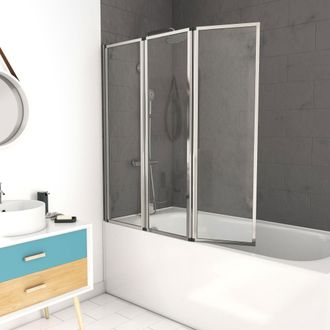 Aurlane Aurlane - Mampara De Ba&ntilde;era De 3 Paneles Cromados - 125x143cm - Vidrio Templado 4mm