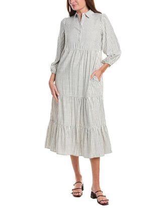 Max Studio 3/4 Sleeve Collar Button Front Tier Midi Dress