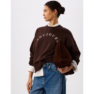 Whistles Relaxed Logo Crew Sweatshirt in Chocolate at Nordstrom, Size X-Small