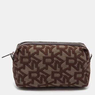 DKNY Dkny Brown/beige Signature Canvas And Patent Leather Pouch