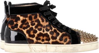 Christian Louboutin Pre-owned Womens Lou Spike Orlato High-Top Sneakers in Brown Pony Hair - Size EU 40