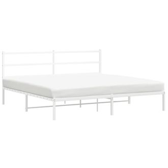 Berkfield Home Metal Bed Frame without Mattress with Headboard White 193x203cm | Size: 193x203 cm
