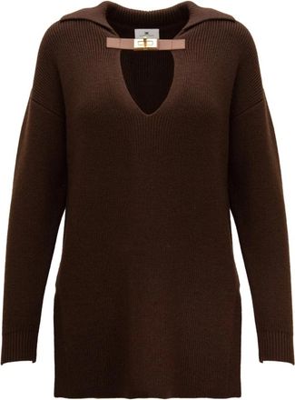 Elisabetta Franchi V-hals Breiwerk - Dames - V-hals truien - Bruin - S - Wol - Truien & Vesten