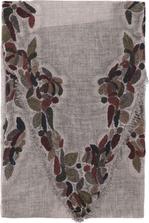 Faliero Sarti Ariko Grey Leaf-Pattern Wool-Blend Scarf